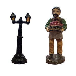 Vintage 98IRS China Lead Figure Man With Basket & Light Post 1.25" Hand Painted